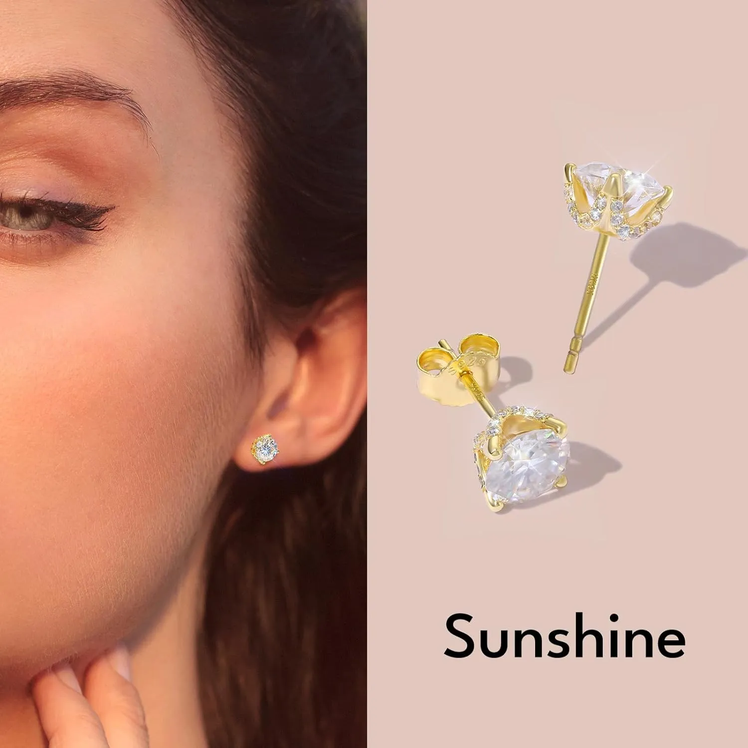 KRKC Moissanite Earrings, Lab Grown Diamond Stud Earrings for Women, 14K Golden Plated Sterling Silver, Bloom Design, 2 Carat D Color VVS1, Hypoallergenic, Gift for Wife, Mom, Her