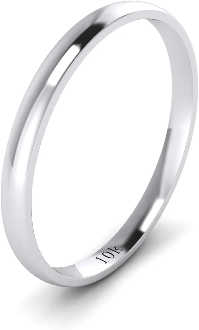 LANDA JEWEL Solid 10k White Rose Yellow Gold 2mm Light Court Shape Comfort Fit Polished Wedding Ring Plain Band