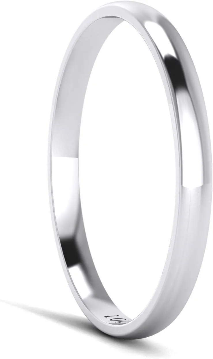 LANDA JEWEL Solid 10k White Rose Yellow Gold 2mm Light Court Shape Comfort Fit Polished Wedding Ring Plain Band