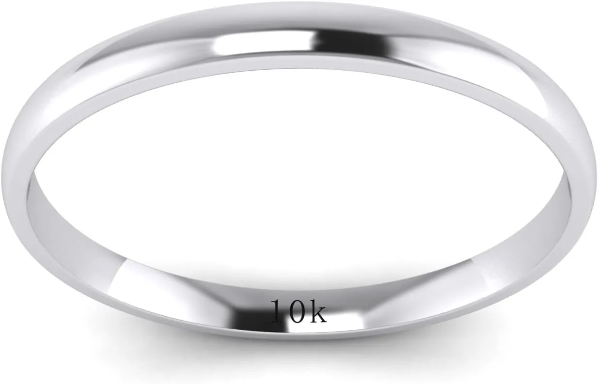 LANDA JEWEL Solid 10k White Rose Yellow Gold 2mm Light Court Shape Comfort Fit Polished Wedding Ring Plain Band
