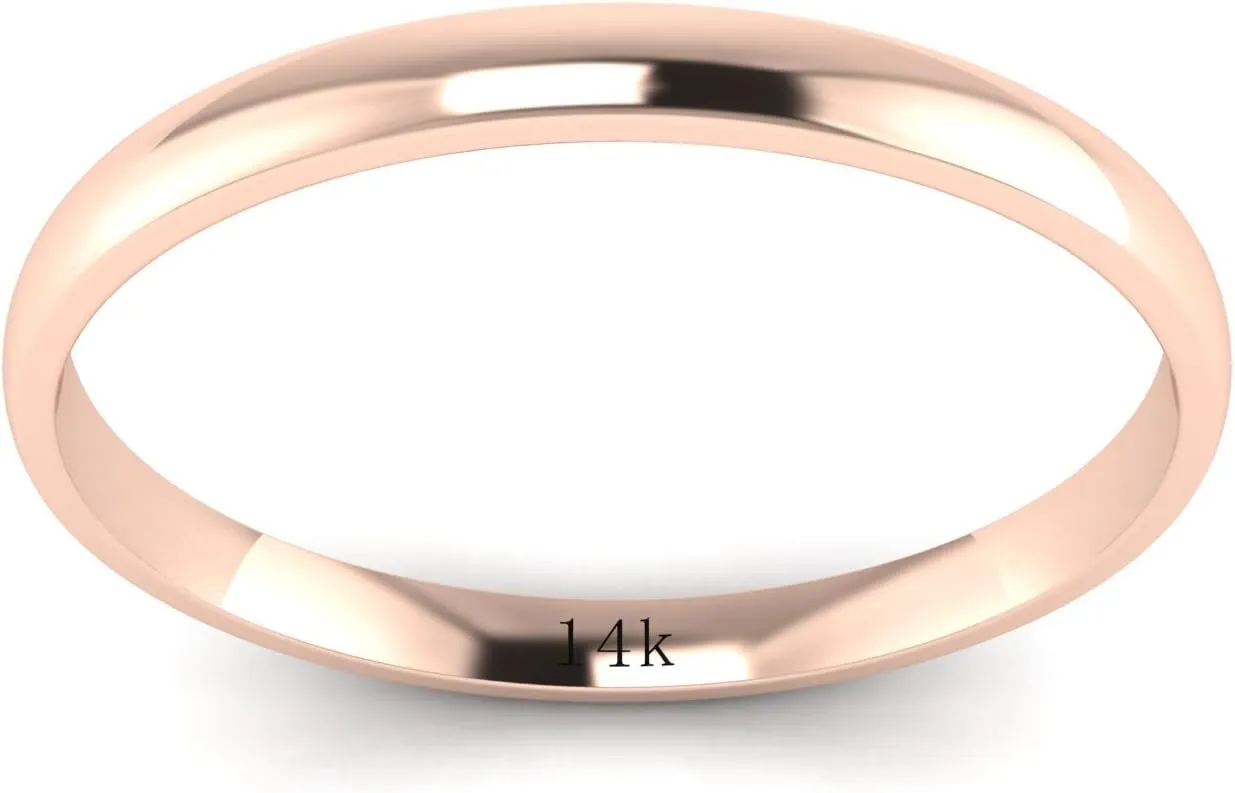 LANDA JEWEL Solid 14k White Rose Yellow Gold 2mm Light Court Shape Comfort Fit Polished Wedding Ring Plain Band