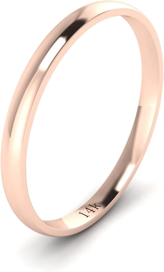 LANDA JEWEL Solid 14k White Rose Yellow Gold 2mm Light Court Shape Comfort Fit Polished Wedding Ring Plain Band