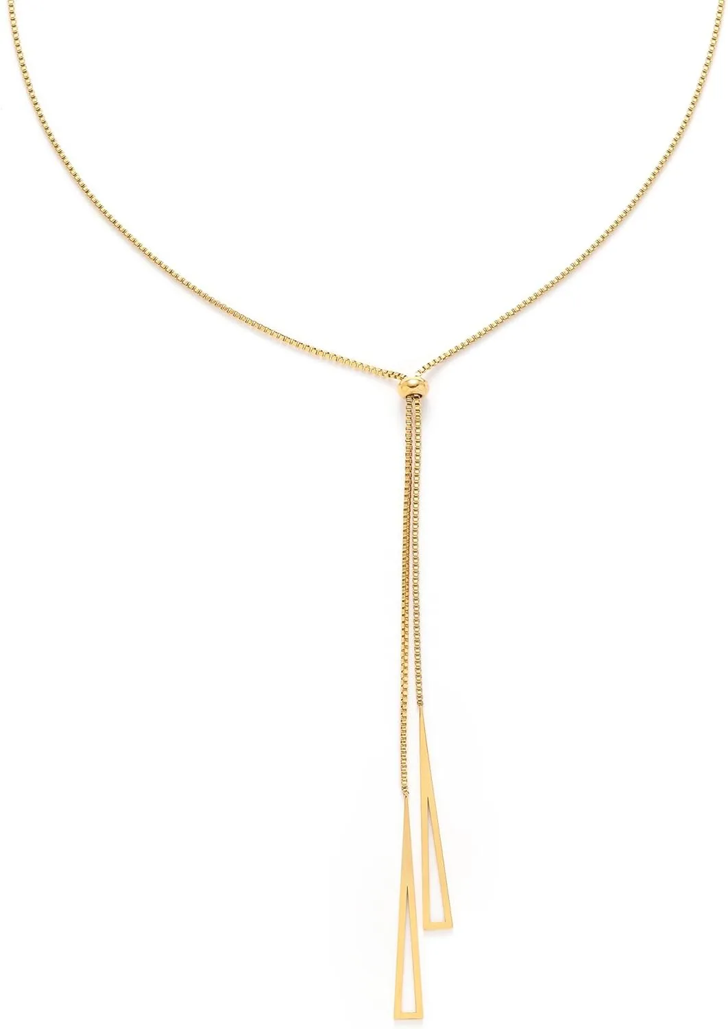 Lariat Gold Necklace for Women Dainty Adjustable Long Gold Y Necklaces 18k Gold Plated Tassel Triangle Long Bar Slip Chain Drop Pendant Necklace For Women