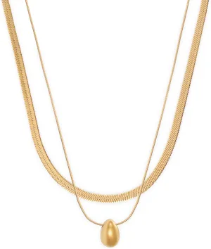 Layered Necklaces for Women | Waterproof 18k Real Gold Plated Drop Pendant Necklace | Gold Chain | Non Tarnish | PVD coated | Jewelry for Women | Herringbone Necklace | Snake Chain