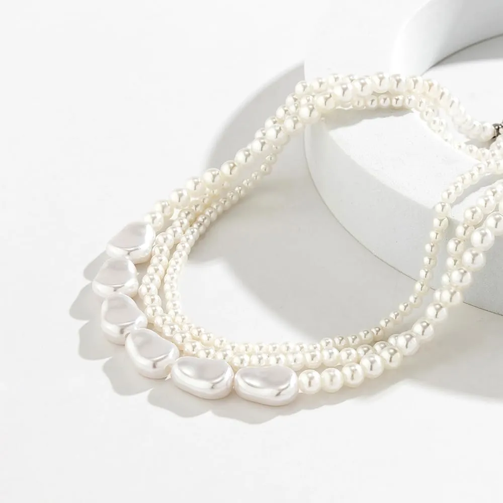 Layered Pearl Necklace for Women Baroque Pearl Statement Choker Necklace Irregular White Pearl Charm Necklaces Wedding Bridal Party Neck Jewelry Gifts