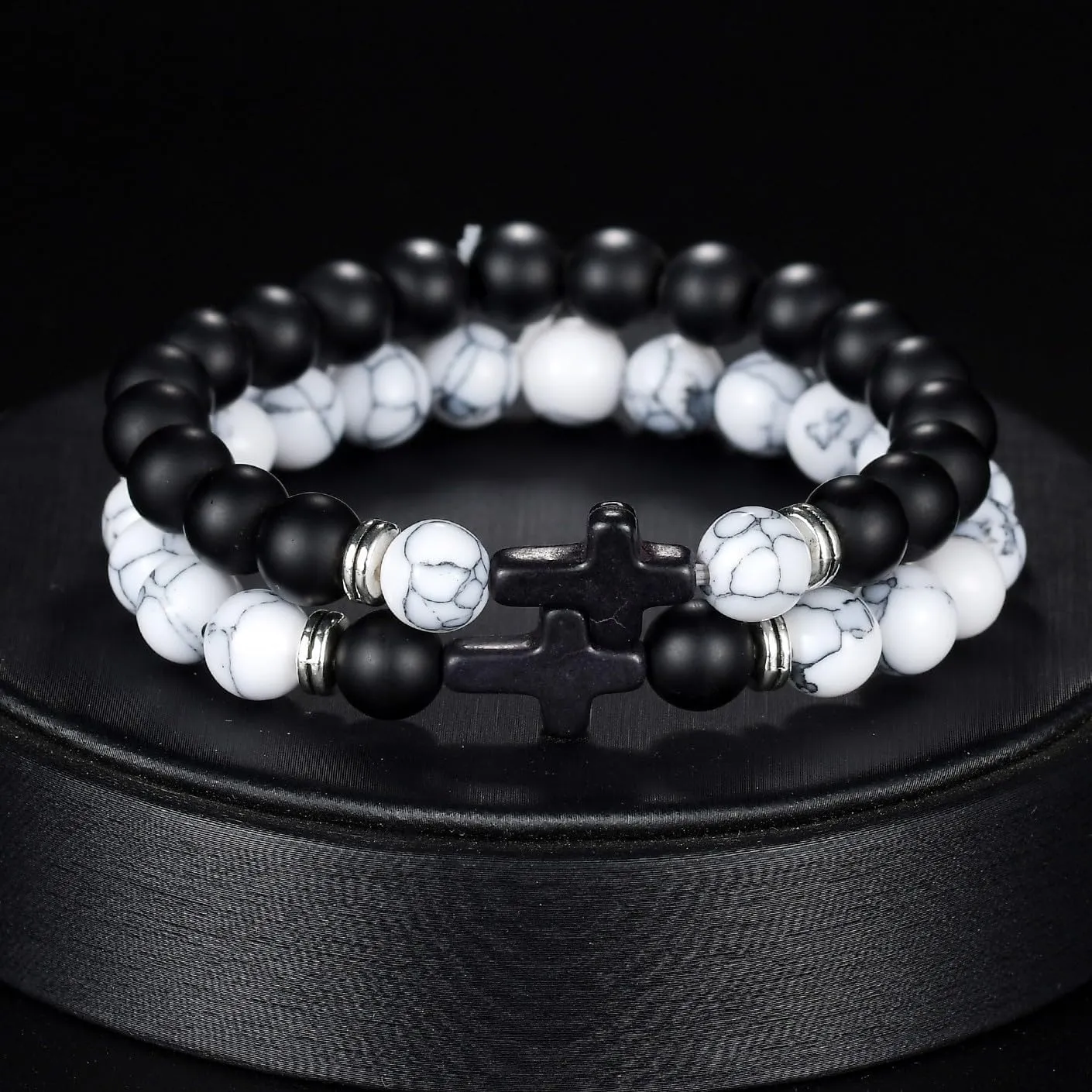 Leather Wrap Bracelets for Women with Stainless Steel Cross and Double Charm Pendant - Trendy Multi-Layer Cuff Bangle Bracelets with Link, Cable, and Bead Chain - Perfect Gifts for Women