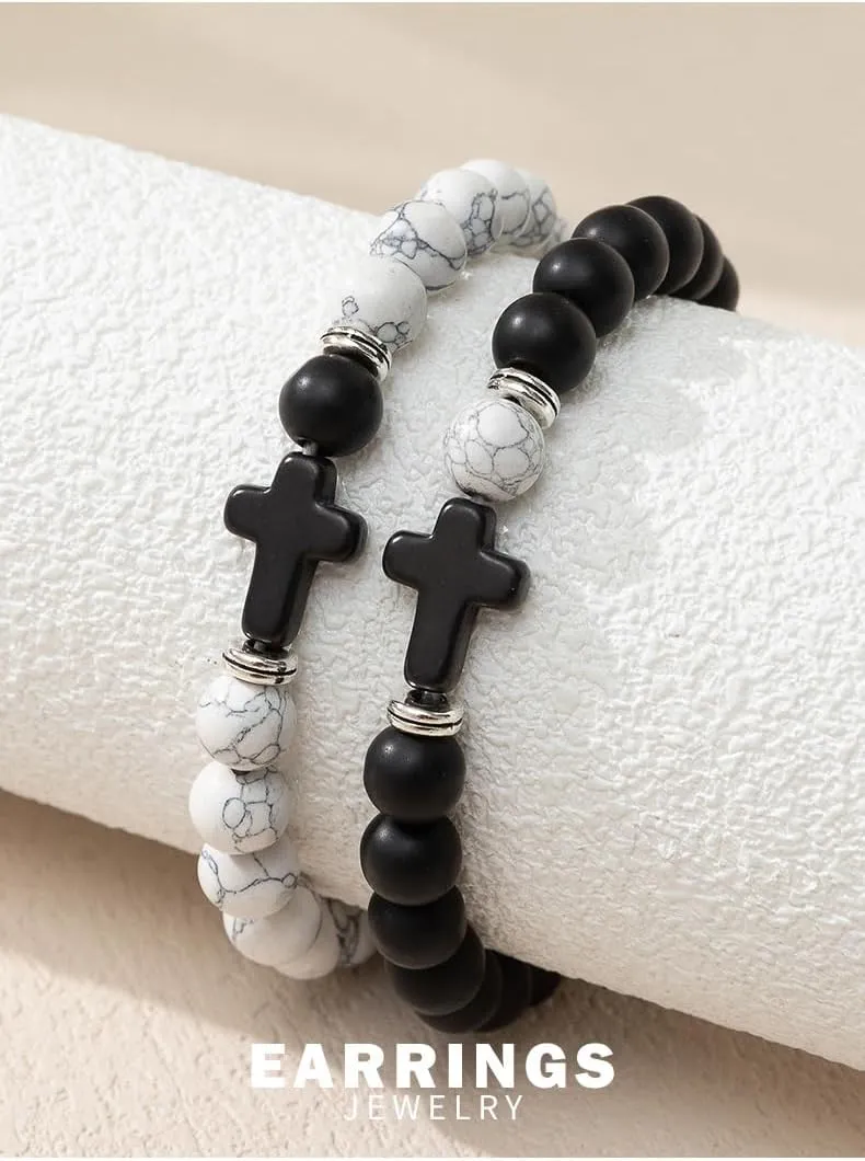 Leather Wrap Bracelets for Women with Stainless Steel Cross and Double Charm Pendant - Trendy Multi-Layer Cuff Bangle Bracelets with Link, Cable, and Bead Chain - Perfect Gifts for Women