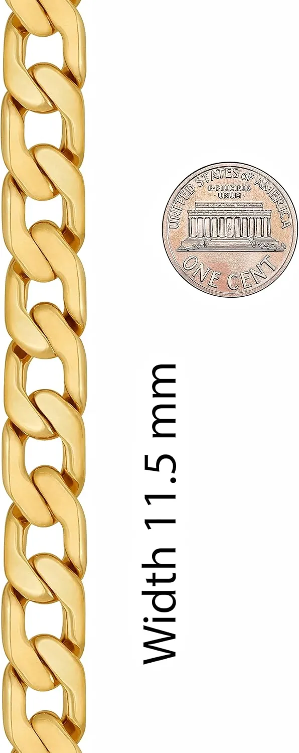 LIFETIME JEWELRY 11.5mm Flat Cuban Link Chain Necklace for Men 24k Real Gold Plated