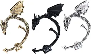 LIFKOME 3Pcs Gothic Dragon Ear Cuff Non Piercing Earrings Vintage Punk Clip Wrap Ear Clips Unique Dragon Wing Design Stylish Jewelry for Women for Halloween