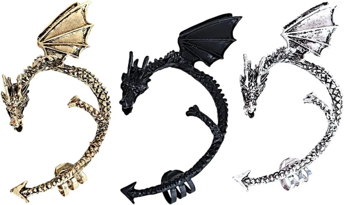 LIFKOME 3Pcs Gothic Dragon Ear Cuff Non Piercing Earrings Vintage Punk Clip Wrap Ear Clips Unique Dragon Wing Design Stylish Jewelry for Women for Halloween