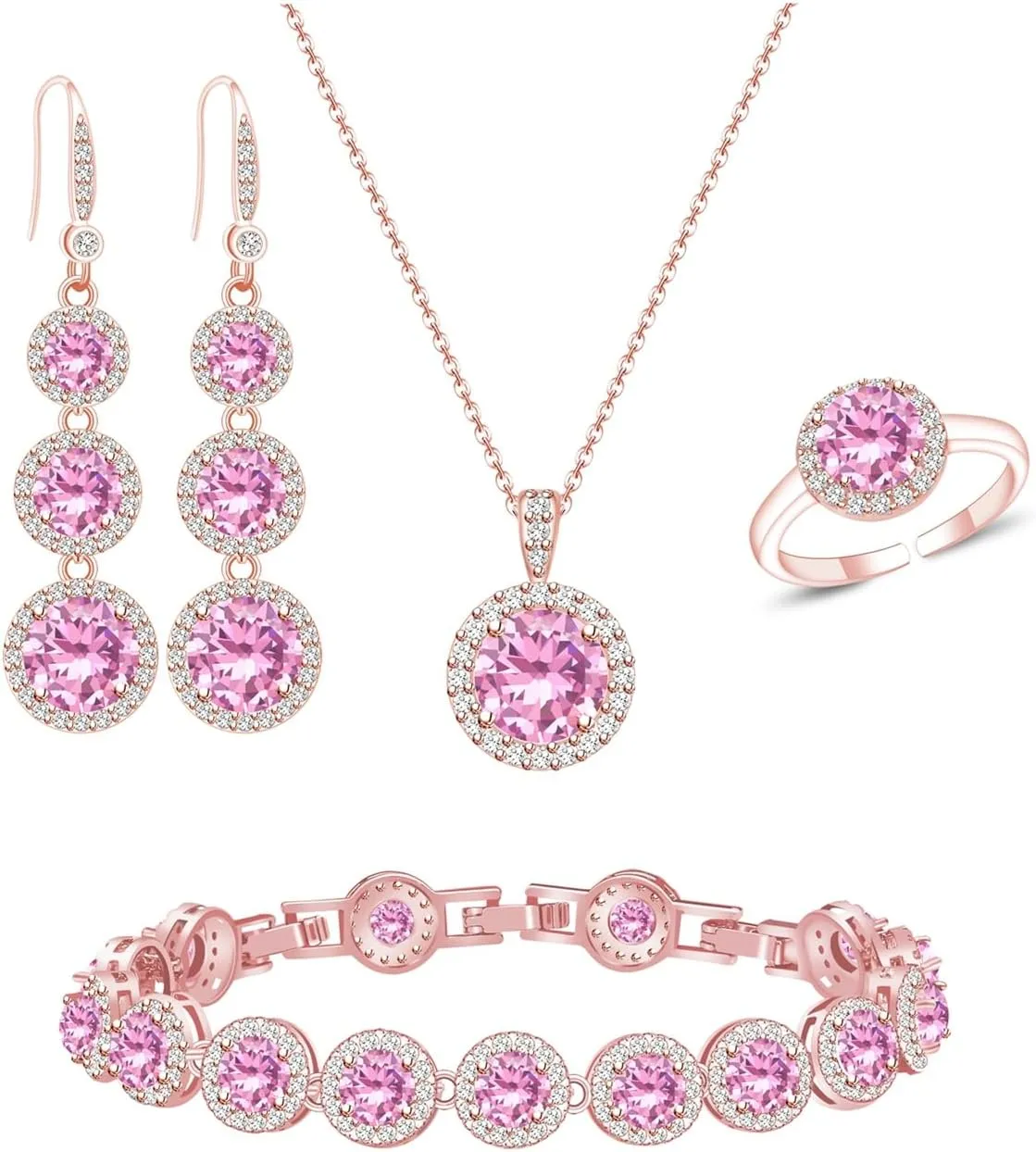 LMXXVJ Jewelry Set for WomenNecklace Earrings Adjustable Ring Bracelet Set Birthday Anniversary Mothers Day Christmas Day Fashion Formal Jewelry Gift Girl/Mom/Wife/Grandmother/Best Friend/Aunt