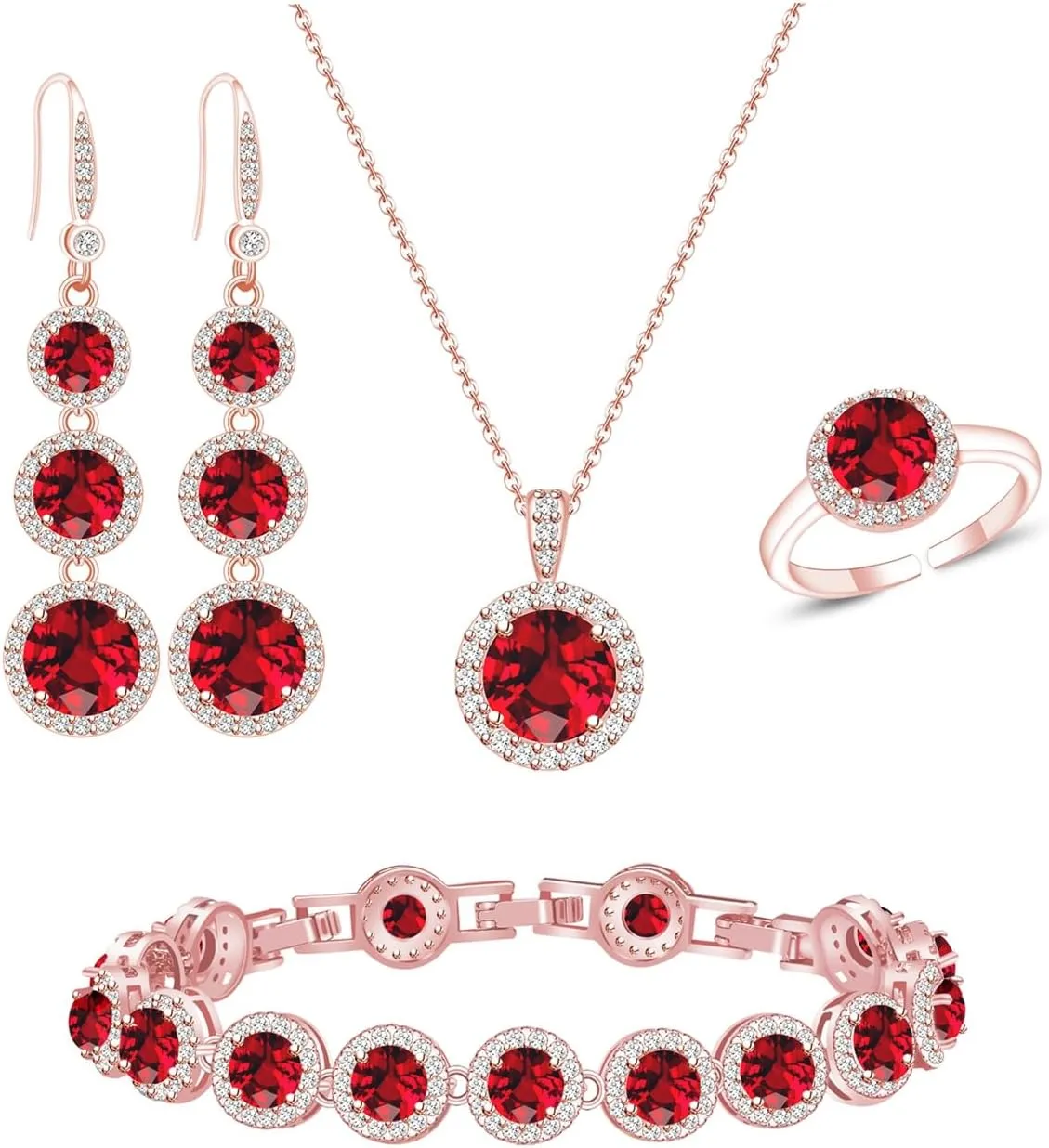 LMXXVJ Jewelry Set for WomenNecklace Earrings Adjustable Ring Bracelet Set Birthday Anniversary Mothers Day Christmas Day Fashion Formal Jewelry Gift Girl/Mom/Wife/Grandmother/Best Friend/Aunt