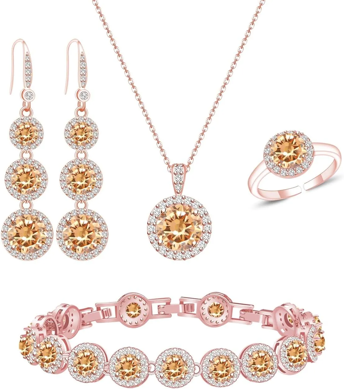 LMXXVJ Jewelry Set for WomenNecklace Earrings Adjustable Ring Bracelet Set Birthday Anniversary Mothers Day Christmas Day Fashion Formal Jewelry Gift Girl/Mom/Wife/Grandmother/Best Friend/Aunt