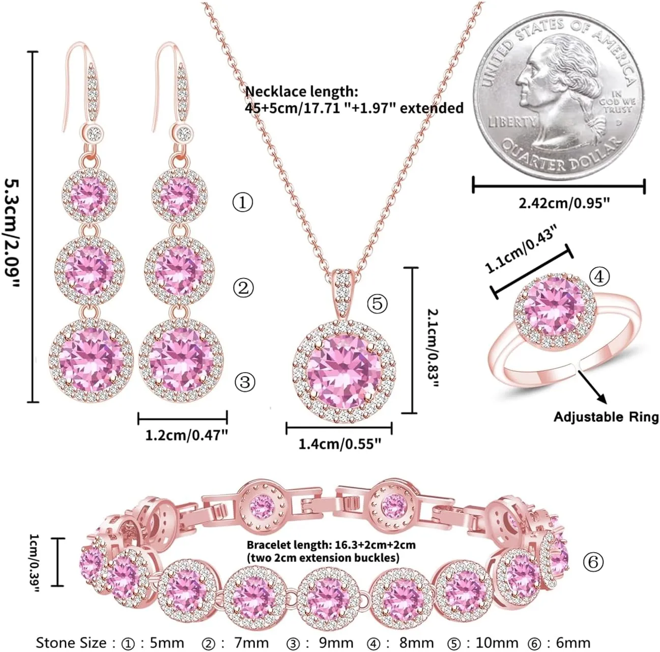 LMXXVJ Jewelry Set for WomenNecklace Earrings Adjustable Ring Bracelet Set Birthday Anniversary Mothers Day Christmas Day Fashion Formal Jewelry Gift Girl/Mom/Wife/Grandmother/Best Friend/Aunt