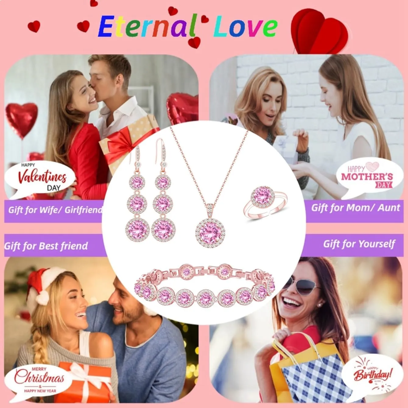 LMXXVJ Jewelry Set for WomenNecklace Earrings Adjustable Ring Bracelet Set Birthday Anniversary Mothers Day Christmas Day Fashion Formal Jewelry Gift Girl/Mom/Wife/Grandmother/Best Friend/Aunt