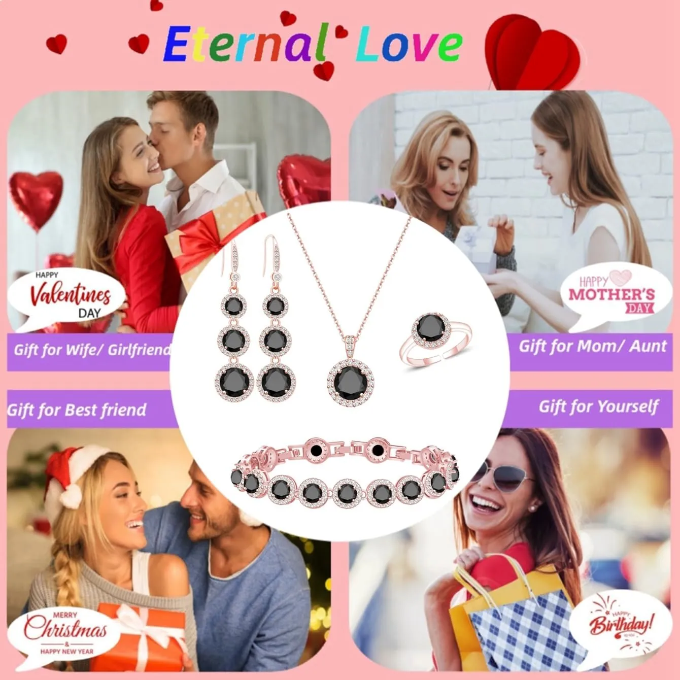 LMXXVJ Jewelry Set for WomenNecklace Earrings Adjustable Ring Bracelet Set Birthday Anniversary Mothers Day Christmas Day Fashion Formal Jewelry Gift Girl/Mom/Wife/Grandmother/Best Friend/Aunt