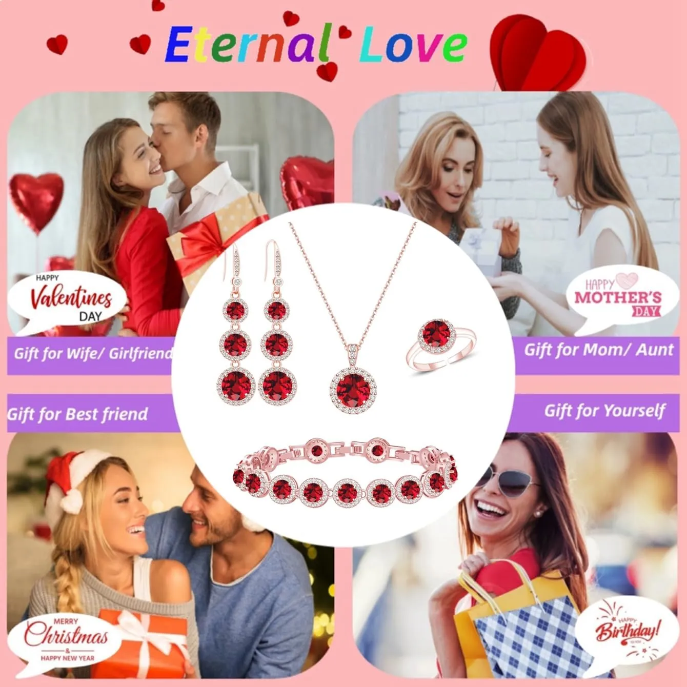 LMXXVJ Jewelry Set for WomenNecklace Earrings Adjustable Ring Bracelet Set Birthday Anniversary Mothers Day Christmas Day Fashion Formal Jewelry Gift Girl/Mom/Wife/Grandmother/Best Friend/Aunt