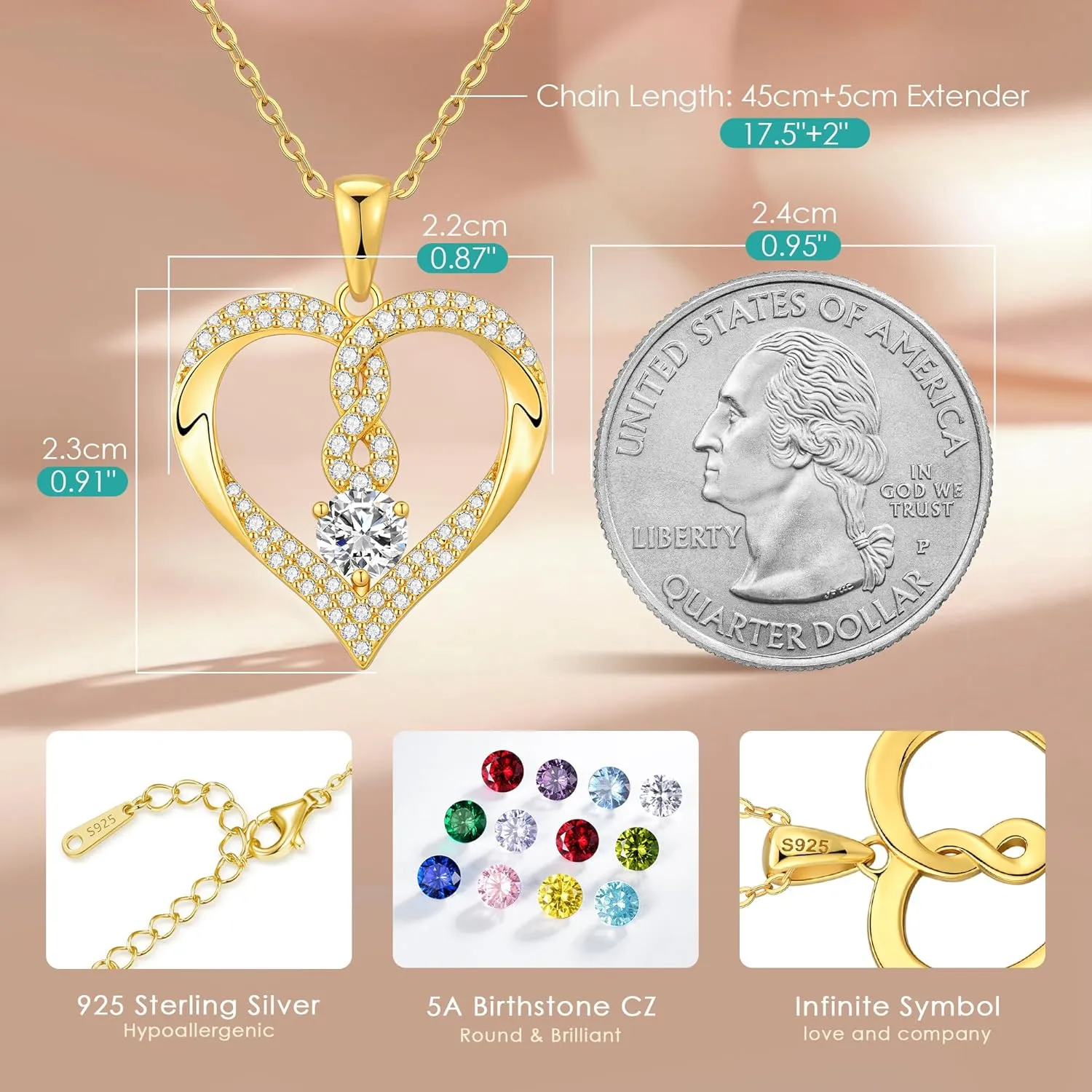 LOUISA SECRET Infinity Heart Birthstone Necklaces for Women, 925 Sterling Silver Forever Love Pendant Jewelry for Her, Ideal Gift for Wife, Girlfriend, Mom on Birthday, Anniversary, Mother's Day Gift