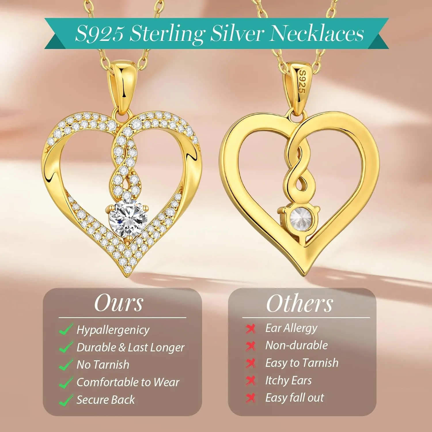 LOUISA SECRET Infinity Heart Birthstone Necklaces for Women, 925 Sterling Silver Forever Love Pendant Jewelry for Her, Ideal Gift for Wife, Girlfriend, Mom on Birthday, Anniversary, Mother's Day Gift