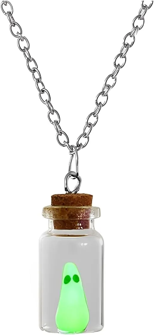 Luminous Ghost Halloween Necklace Earrings Set Glow-In-The-Dark Cute Funny Ghost Drift Bottle Jewelry Set Luminous Pumpkin Candy Heart Blood Spooky Ghost Halloween Costume