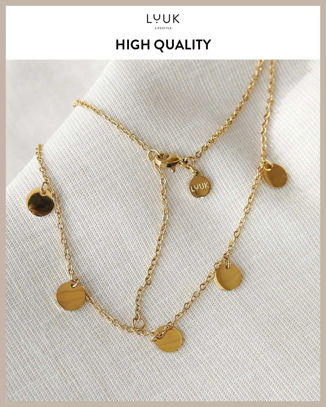 LUUK LIFESTYLE Filigree Stainless Steel Necklaces, Bracelets and Jewelry Sets, Modern Design Jewels, Fashion Accessory for Women, Adjustable Length, Layer Look, Gold, Silver and Rosegold