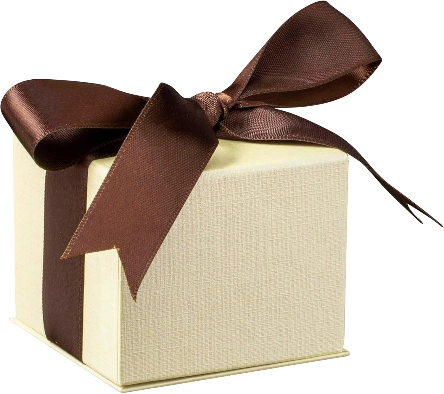 Luxury Dome-Shape Leather Ring Box - Ring Gift Box for Engagement, Proposal, Wedding Day - Jewelry Box with Cream Ribbed Outer Box & Matching Bow Ribbon - Small Ring Case for Men & Women