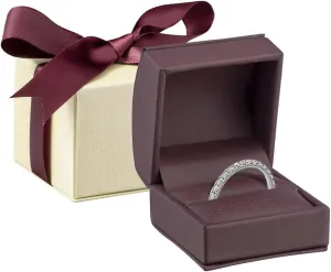 Luxury Dome-Shape Leather Ring Box - Ring Gift Box for Engagement, Proposal, Wedding Day - Jewelry Box with Cream Ribbed Outer Box & Matching Bow Ribbon - Small Ring Case for Men & Women