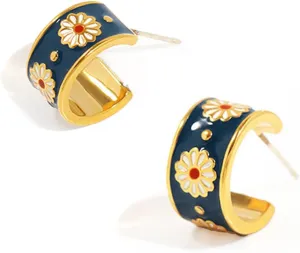 MALOYANVE 925 Sterling Silver Sunflower Studs Earrings for Women Dainty Cute 14k Gold Plated Vintage Boho Daisy Flower Piercing Stud Earrings Jewelry