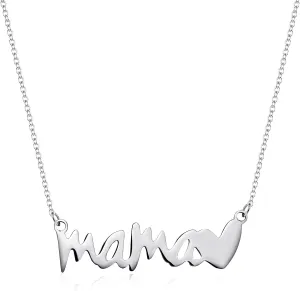 Mama Necklace for Women - Sterling Silver Mom Necklace with Bold Letter Pendant and heart, Mother's Day Gifts 2025, Silver Pendant Necklace for Everyday Wear