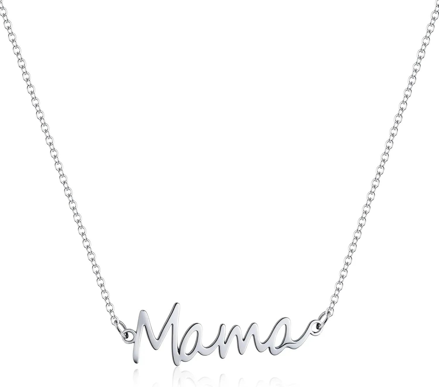 Mama Necklace for Women - Sterling Silver Mom Necklace with Bold Letter Pendant, Mother's Day Gifts 2025, Silver Pendant Necklace for Everyday Wear