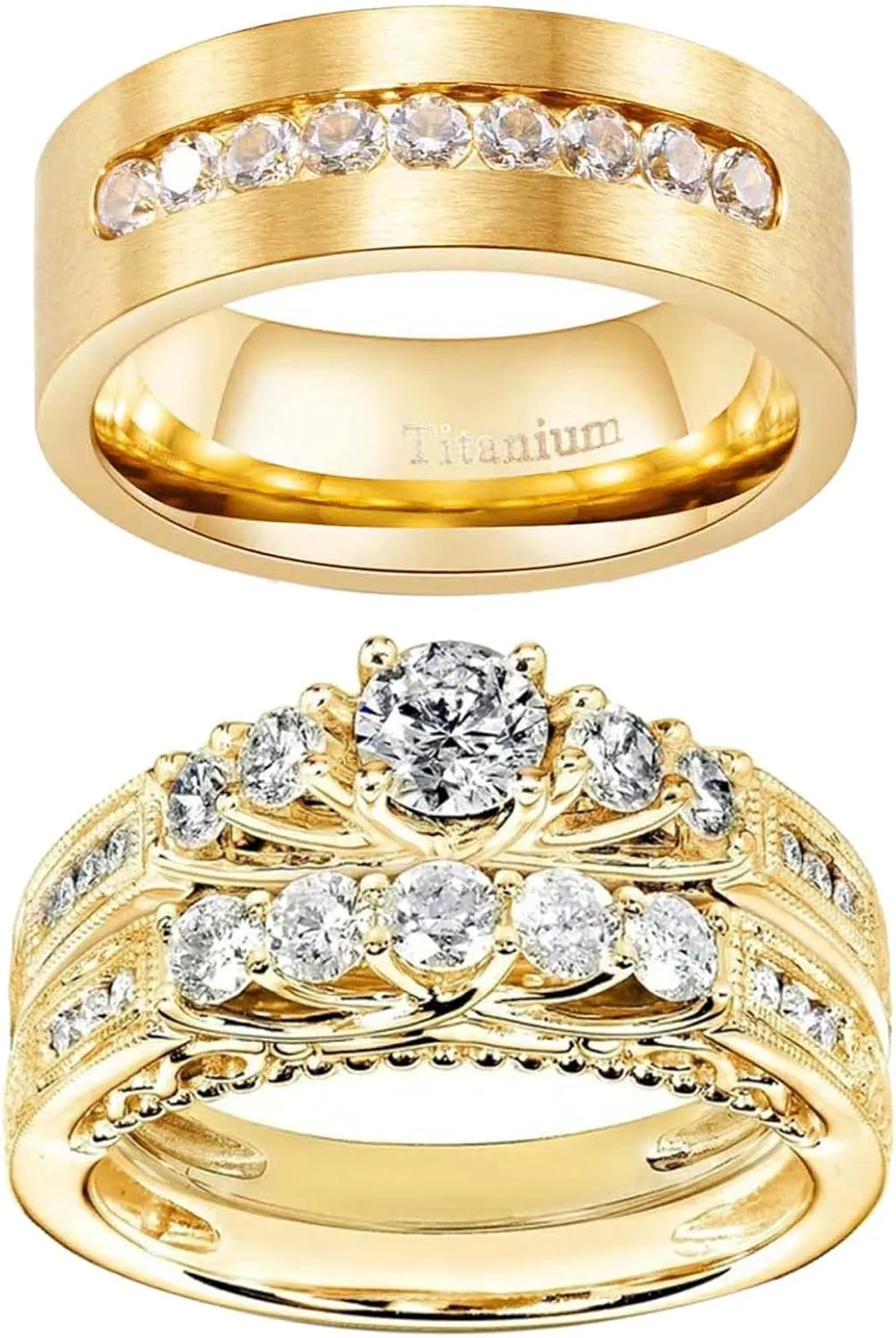 Mashan Couple Rings His Her Wedding Ring Sets for Him and Her Matching Rings Gold Plated AAA CZ Ring
