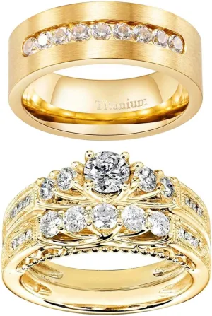 Mashan Couple Rings His Her Wedding Ring Sets for Him and Her Matching Rings Gold Plated AAA CZ Ring