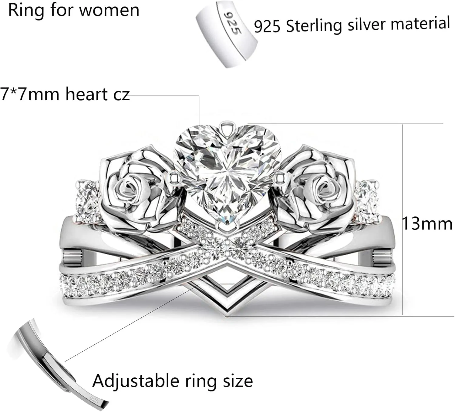 MASHAN Couple Rings Matching Rings 925 Sterling Silver Women's Wedding Ring Titanium Wedding Band