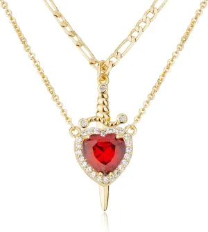 Matching Necklace for Couples 14K Gold Plated Sword and Heart Necklaces Trendy Set Dainty Zirconia Chain Pendant Jewelry Gifts for Him and Her