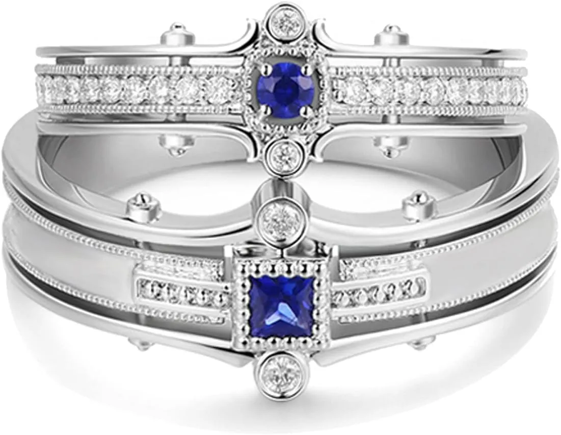 Matching Rings Couple Rings 0.5CT Blue CZ 925 Silver Women Wedding Ring Men Wedding Band