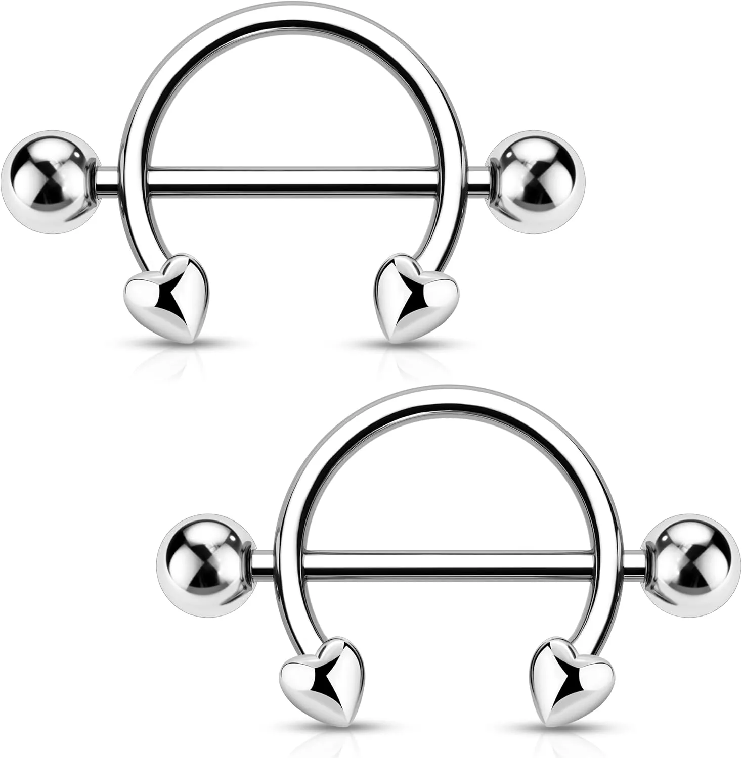 Melighting 14G Heart Nipple Rings - Stainless Steel 316L Piercing Jewelry for Women - 14mm Body Jewelry