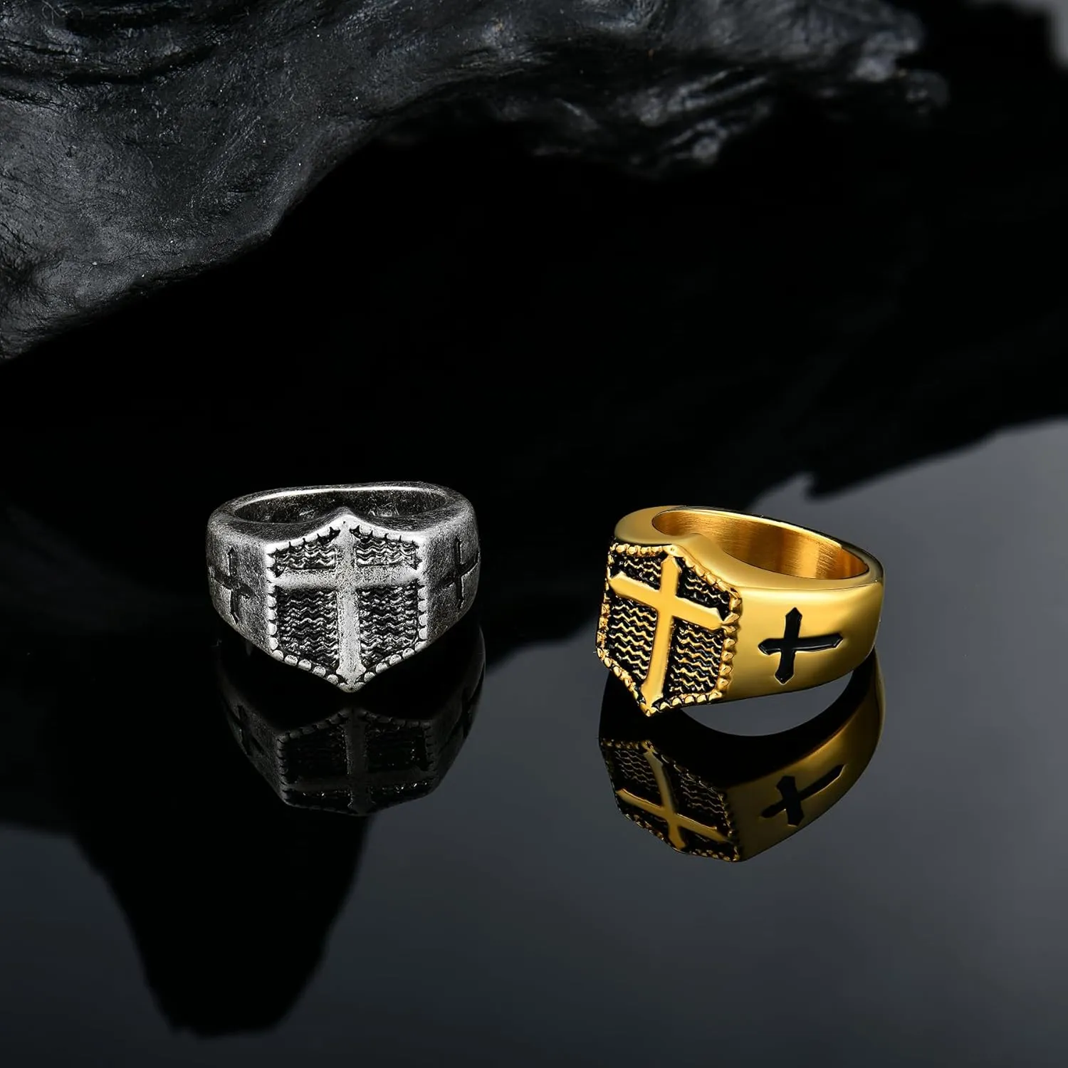 Men's Christian Cross Rings,Stainless Steel Crucifix Religious Rings for Men, Size 7-12