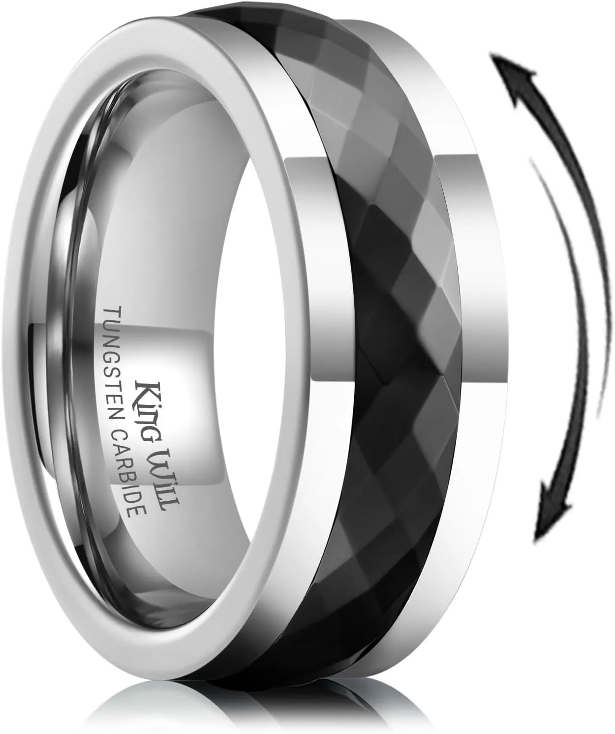 Men's Tungsten Wedding Band, 4mm/6mm/8mm Beveled Edge Polished Black/Steel/Anlter Wood/Anxiety Wedding Ring Comfort Fit Size 7-11
