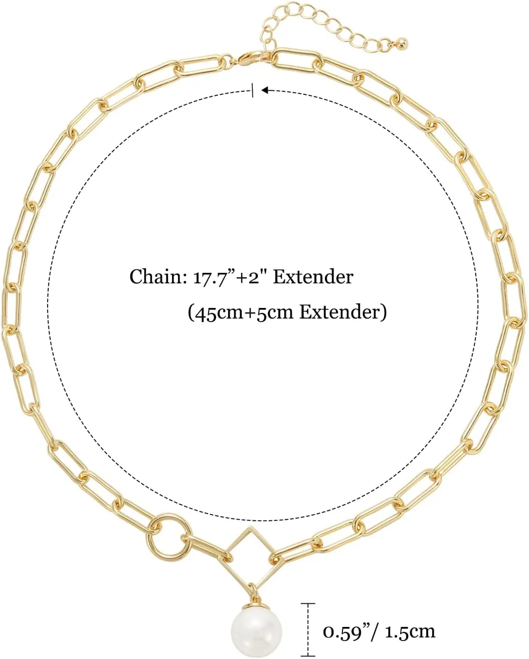 Mesovor Single Pearl Pendant Necklace for Women, 16K Gold Plated Paperclip Chain Necklace