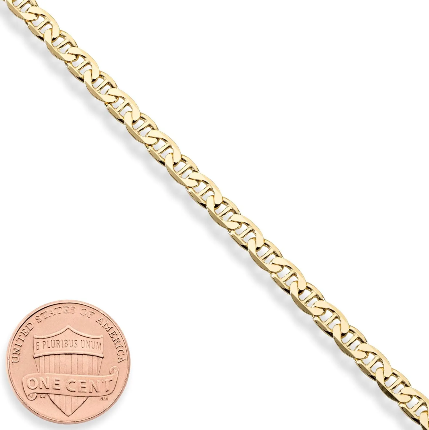 Miabella 18K Gold Over Sterling Silver Italian 3mm, 4mm Solid Diamond-Cut Mariner Link Chain Anklet Ankle Bracelet for Women, Made in Italy