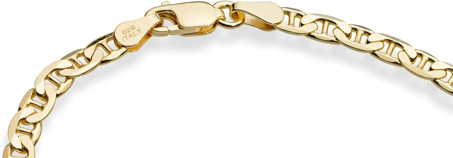 Miabella 18K Gold Over Sterling Silver Italian 3mm, 4mm Solid Diamond-Cut Mariner Link Chain Anklet Ankle Bracelet for Women, Made in Italy