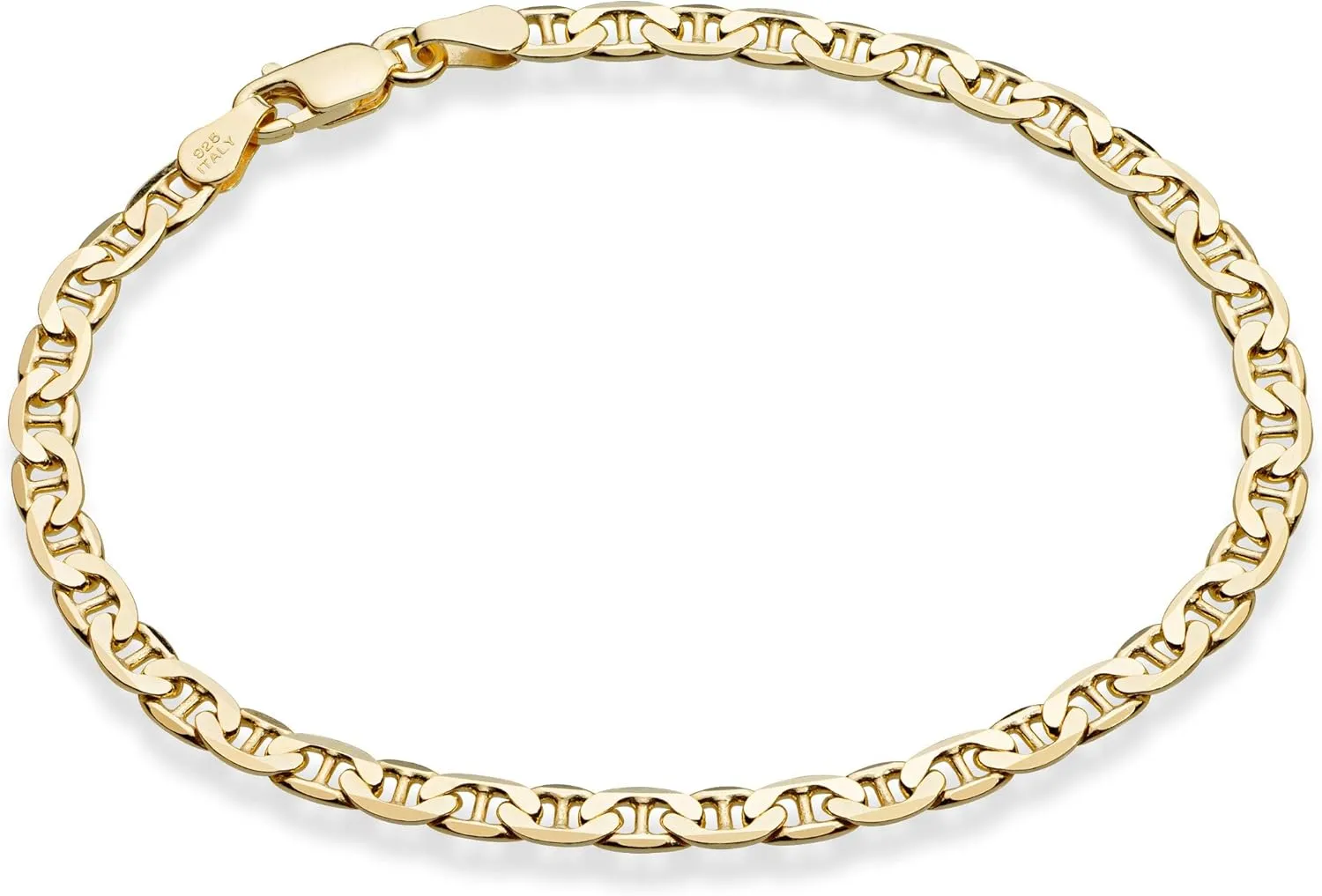 Miabella 18K Gold Over Sterling Silver Italian 3mm, 4mm Solid Diamond-Cut Mariner Link Chain Anklet Ankle Bracelet for Women, Made in Italy
