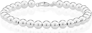 Miabella 925 Sterling Silver Italian Handmade 6mm Bead Ball Strand Chain Bracelet for Women, Made in Italy