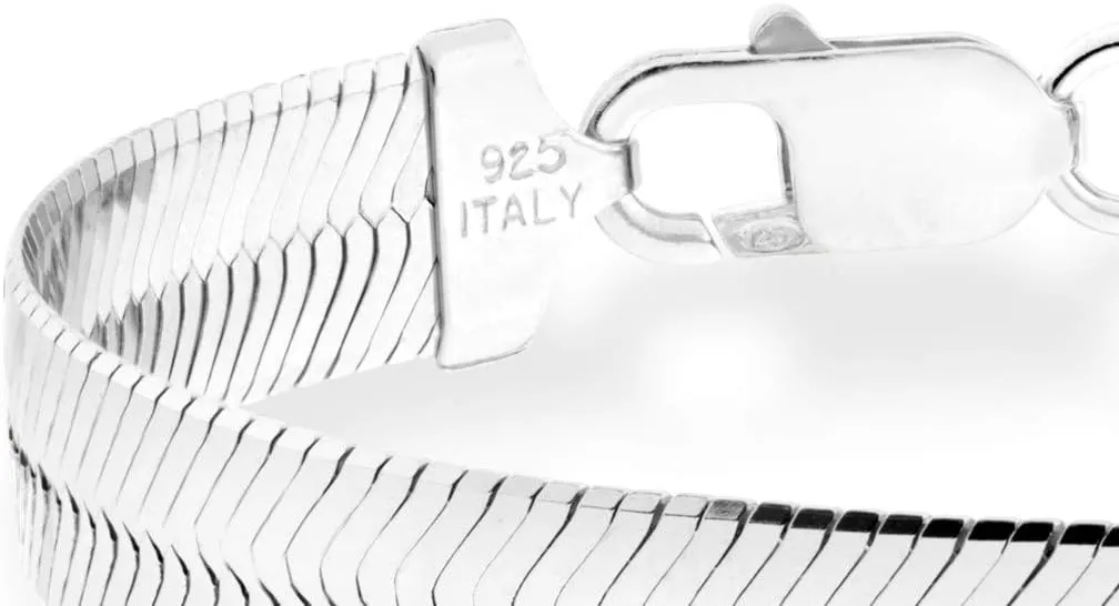 Miabella 925 Sterling Silver Italian Solid 10mm Flat Herringbone Link Chain Bracelet for Women Men, Made in Italy