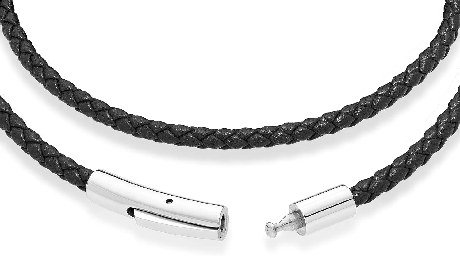 Miabella Genuine Italian Double Wrap Braided Leather Bracelet for Men Women, Stainless Steel Clasp, Made in Italy