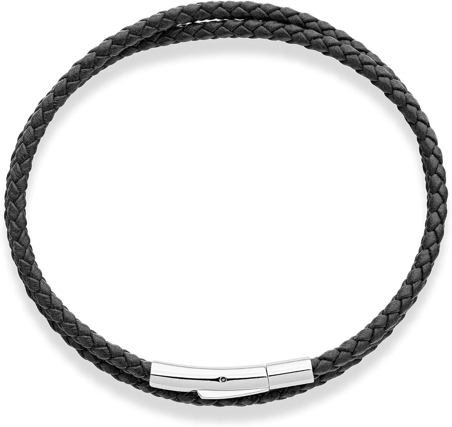 Miabella Genuine Italian Double Wrap Braided Leather Bracelet for Men Women, Stainless Steel Clasp, Made in Italy
