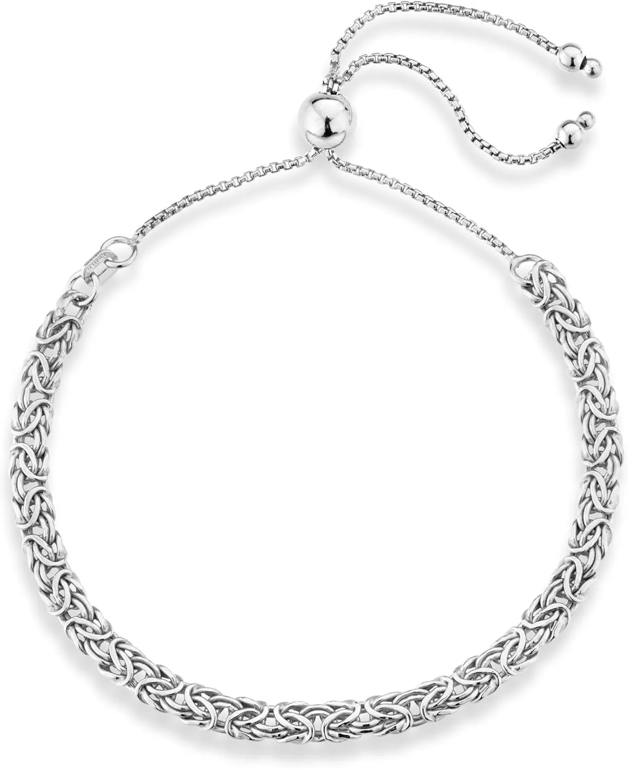 Miabella Italian 925 Sterling Silver 4mm Byzantine Adjustable Bolo Link Chain Bracelet for Women Handmade in Italy