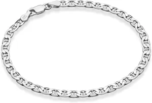 Miabella Italian Solid 925 Sterling Silver, 18Kt Gold Plated 3mm, 4mm Solid Mariner Link Chain Bracelet for Men Women, Made in Italy