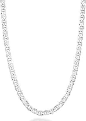Miabella Italian Solid 925 Sterling Silver 4mm Diamond-Cut Solid Flat Mariner Link Chain Necklace for Women Men, Made in Italy