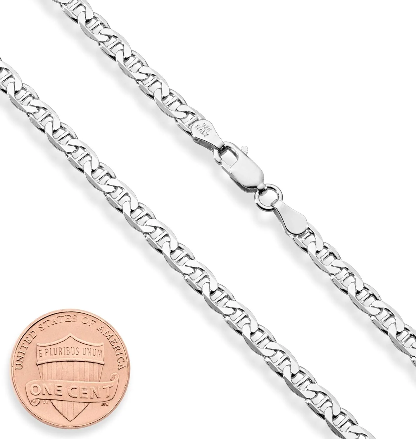 Miabella Italian Solid 925 Sterling Silver 4mm Diamond-Cut Solid Flat Mariner Link Chain Necklace for Women Men, Made in Italy